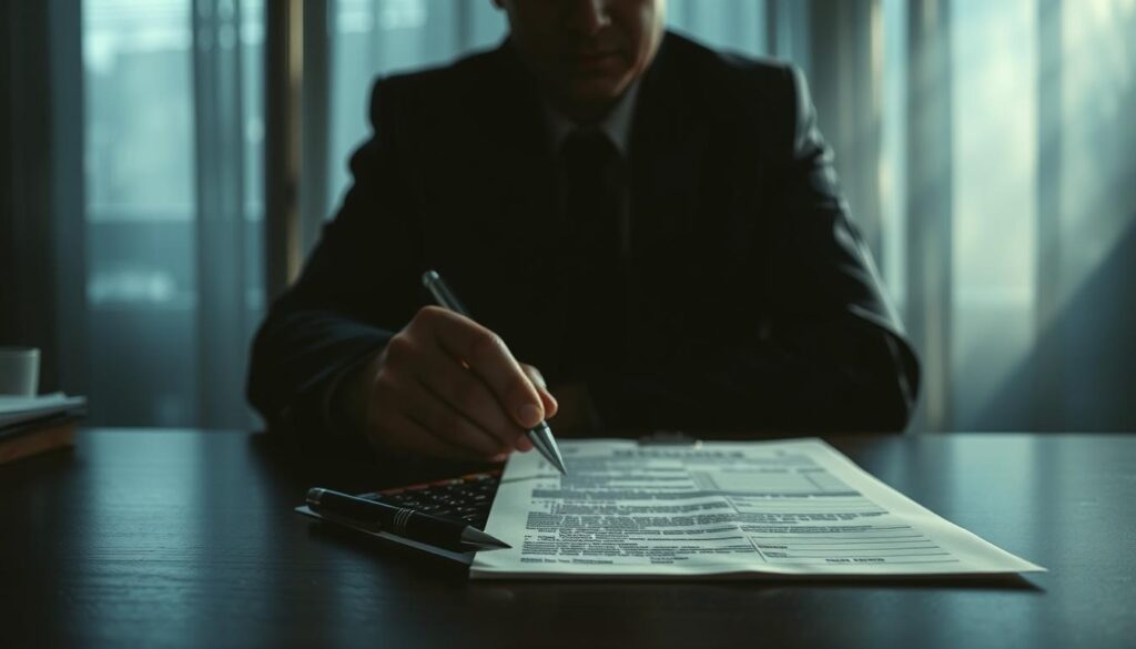 A dimly lit office setting, with a desk in the foreground featuring an insurance policy document and a pen. In the middle ground, a person in a suit surreptitiously alters the policy details, their face obscured in shadow. The background is hazy, suggesting a sense of unease and secrecy. The lighting is low and moody, casting long shadows that further emphasize the clandestine nature of the scene. The overall atmosphere conveys the idea of "sliding" - the unethical practice of manipulating insurance policies for personal gain. A dimly lit office setting, with a desk in the foreground featuring an insurance policy document and a pen. In the middle ground, a person in a suit surreptitiously alters the policy details, their face obscured in shadow. The background is hazy, suggesting a sense of unease and secrecy. The lighting is low and moody, casting long shadows that further emphasize the clandestine nature of the scene. The overall atmosphere conveys the idea of "sliding" - the unethical practice of manipulating insurance policies for personal gain.