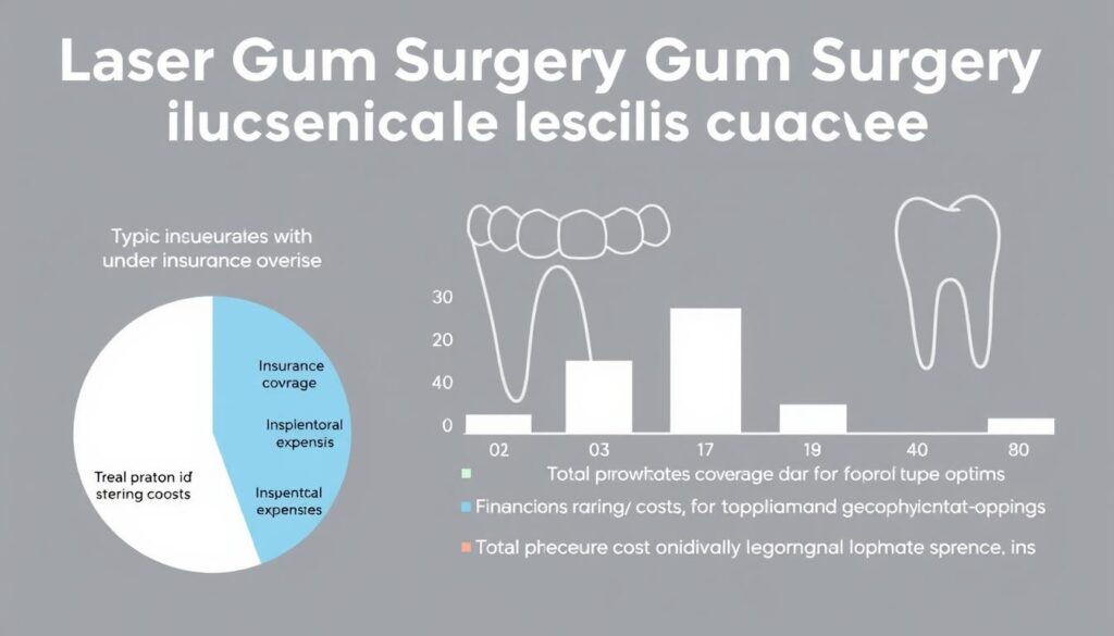 A sleek, modern infographic showcasing the financial considerations for laser gum surgery under insurance coverage. In the foreground, a pie chart illustrates the typical breakdown of costs, with insurance coverage, patient out-of-pocket expenses, and potential supplemental financing options clearly delineated. The middle ground features a bar graph visualizing the range of total procedure costs, accounting for variables like geographic location and individual healthcare plan details. In the background, a minimalist line drawing of teeth and gums underscores the medical nature of the procedure. The overall aesthetic is clean, data-driven, and designed to provide a concise, visual breakdown of the financial landscape for this specialized dental treatment. A sleek, modern infographic showcasing the financial considerations for laser gum surgery under insurance coverage. In the foreground, a pie chart illustrates the typical breakdown of costs, with insurance coverage, patient out-of-pocket expenses, and potential supplemental financing options clearly delineated. The middle ground features a bar graph visualizing the range of total procedure costs, accounting for variables like geographic location and individual healthcare plan details. In the background, a minimalist line drawing of teeth and gums underscores the medical nature of the procedure. The overall aesthetic is clean, data-driven, and designed to provide a concise, visual breakdown of the financial landscape for this specialized dental treatment.