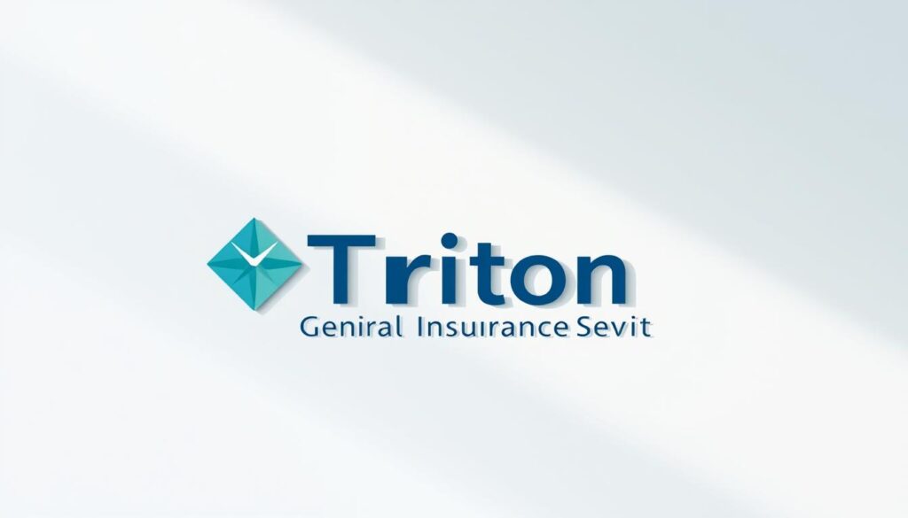 A well-designed corporate logo for "Triton General Insurance Services" against a clean, minimalist background. The logo features a bold, geometric design in a calming blue-green color palette, conveying a sense of trustworthiness and stability. The image is captured with a high-quality camera lens, using soft, natural lighting to create a professional, polished aesthetic. The composition places the logo centrally, allowing it to be the focal point, with ample negative space surrounding it to create a sense of balance and elegance.