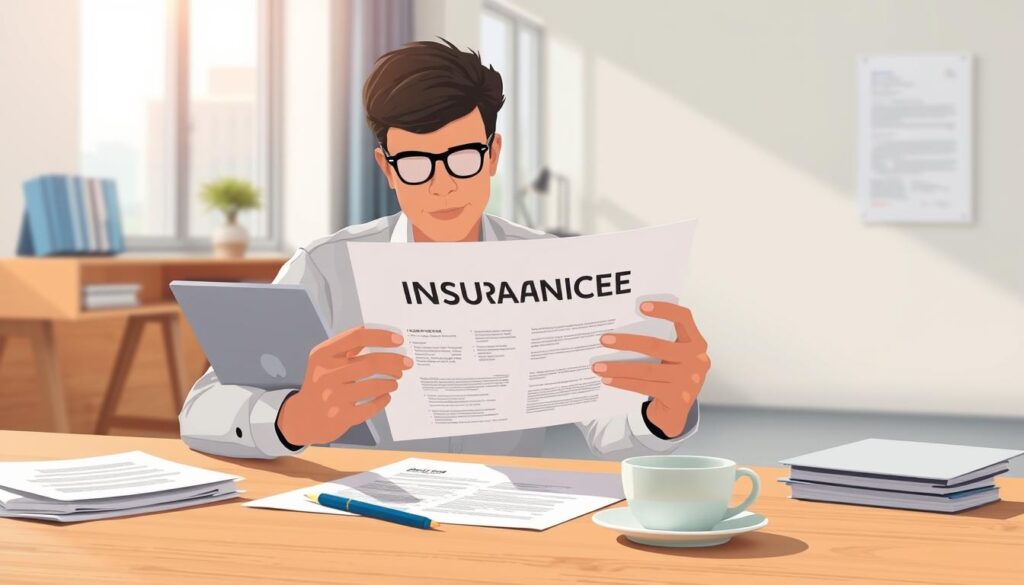 Generate an image of a person reviewing insurance policies on a tablet