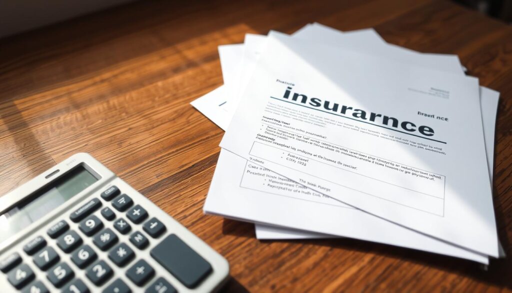 Image of a calculator and insurance documents