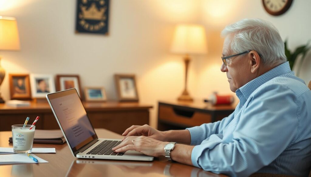 Image of a retiree filling out an enrollment form online