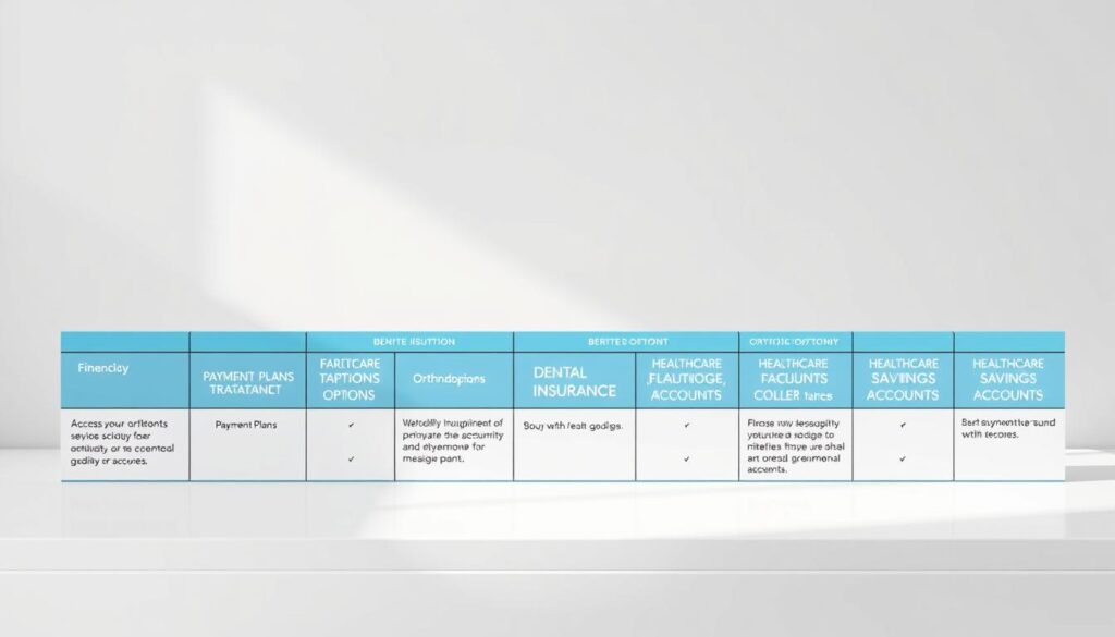 a high-quality 3D rendering of a table displaying various financing options for orthodontic treatment, such as payment plans, dental insurance, and healthcare savings accounts. The table is set against a clean, minimalist backdrop with soft, diffused lighting, creating a professional and informative atmosphere. The options are clearly labeled and presented in an organized, easy-to-understand layout. The overall scene conveys a sense of financial security and accessible healthcare solutions for orthodontic care. a high-quality 3D rendering of a table displaying various financing options for orthodontic treatment, such as payment plans, dental insurance, and healthcare savings accounts. The table is set against a clean, minimalist backdrop with soft, diffused lighting, creating a professional and informative atmosphere. The options are clearly labeled and presented in an organized, easy-to-understand layout. The overall scene conveys a sense of financial security and accessible healthcare solutions for orthodontic care.